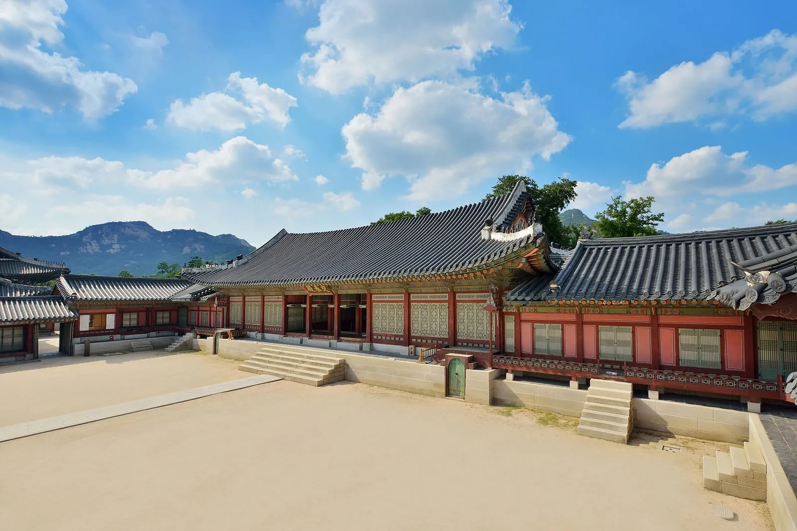 Painted eaves and brackets of Gyotaejeon Hall at Gyeongbokgung